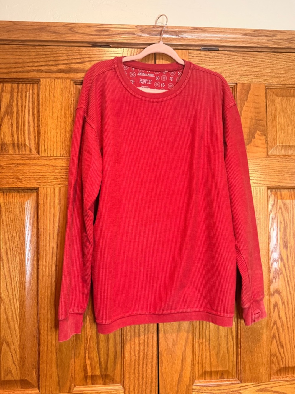Women’s Red Ribbed Crewneck Royce brand Cord Sweatshirt XL